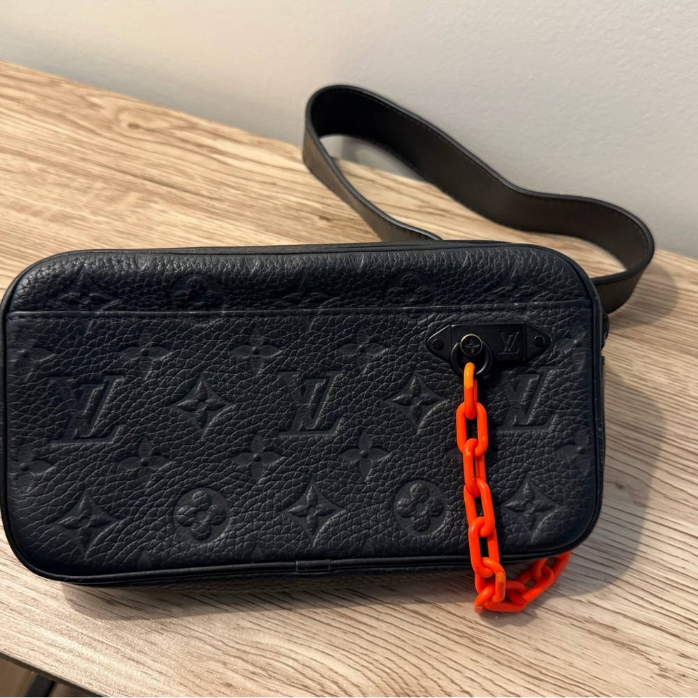 Louis Vuitton Black Monogram Bag with Orange Chain